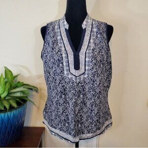 ST. John's Bay Women's Sleeveless Blouse, Blue & White, Size Large